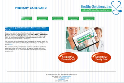 Picture of homepage for Healthy Solutions website homepage 